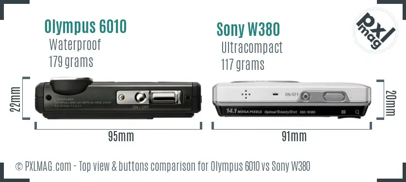 Olympus 6010 vs Sony W380 top view buttons comparison