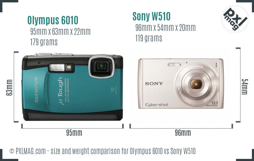 Olympus 6010 vs Sony W510 size comparison