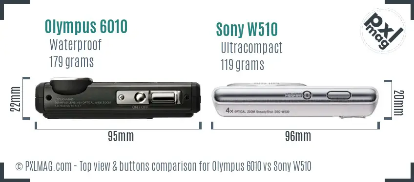 Olympus 6010 vs Sony W510 top view buttons comparison