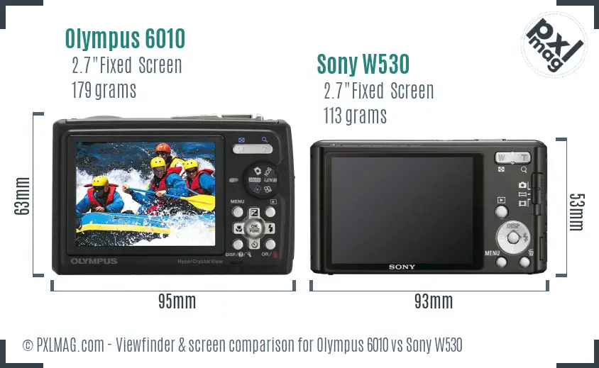 Olympus 6010 vs Sony W530 Screen and Viewfinder comparison