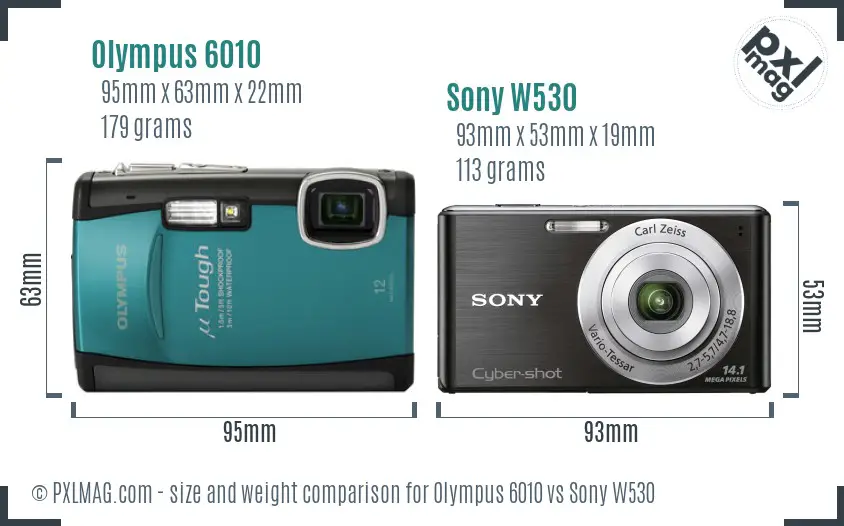 Olympus 6010 vs Sony W530 size comparison