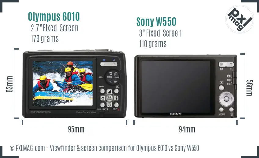 Olympus 6010 vs Sony W550 Screen and Viewfinder comparison