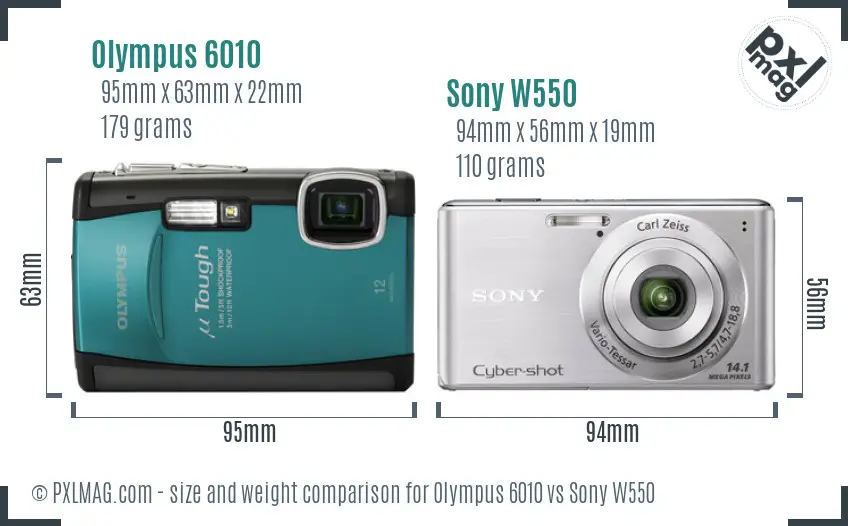 Olympus 6010 vs Sony W550 size comparison