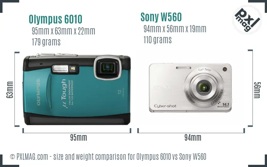 Olympus 6010 vs Sony W560 size comparison