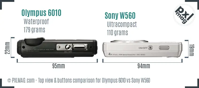 Olympus 6010 vs Sony W560 top view buttons comparison