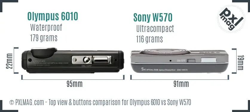 Olympus 6010 vs Sony W570 top view buttons comparison