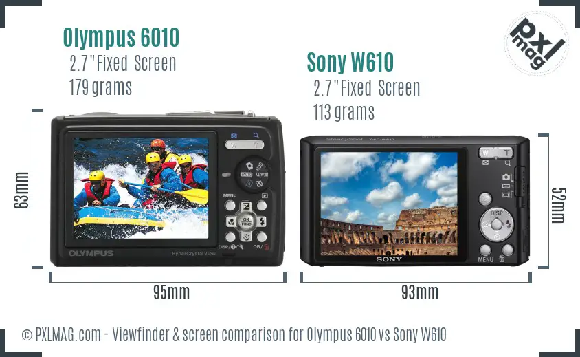Olympus 6010 vs Sony W610 Screen and Viewfinder comparison