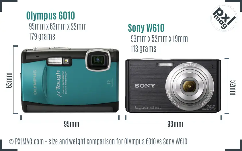Olympus 6010 vs Sony W610 size comparison