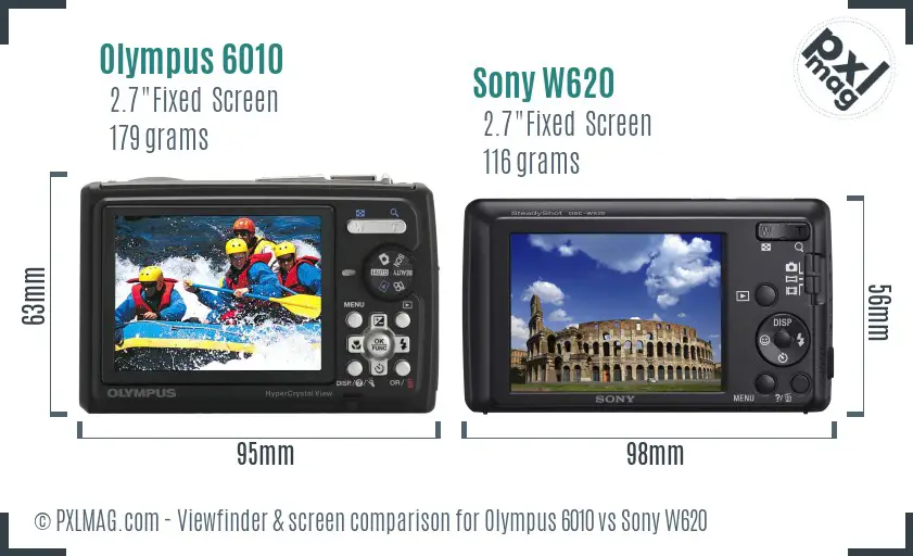 Olympus 6010 vs Sony W620 Screen and Viewfinder comparison