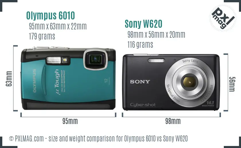Olympus 6010 vs Sony W620 size comparison