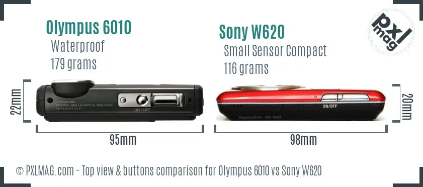 Olympus 6010 vs Sony W620 top view buttons comparison