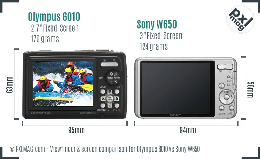 Olympus 6010 vs Sony W650 Screen and Viewfinder comparison