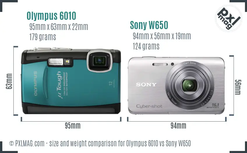 Olympus 6010 vs Sony W650 size comparison