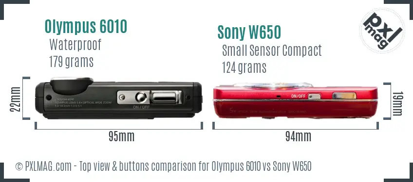 Olympus 6010 vs Sony W650 top view buttons comparison