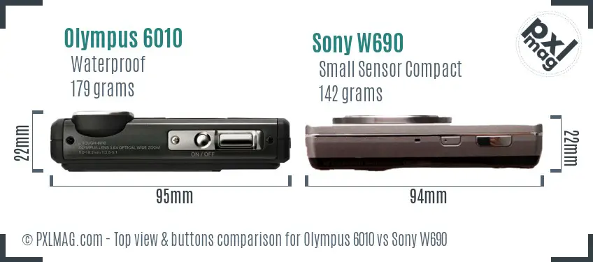 Olympus 6010 vs Sony W690 top view buttons comparison