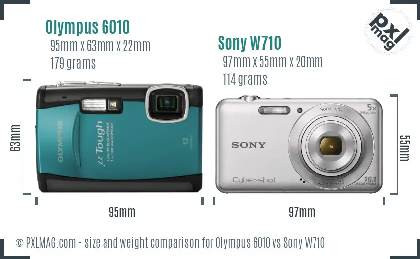 Olympus 6010 vs Sony W710 size comparison