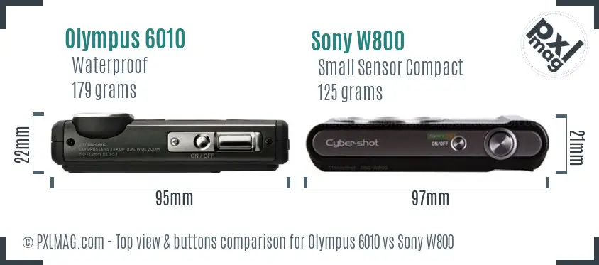 Olympus 6010 vs Sony W800 top view buttons comparison
