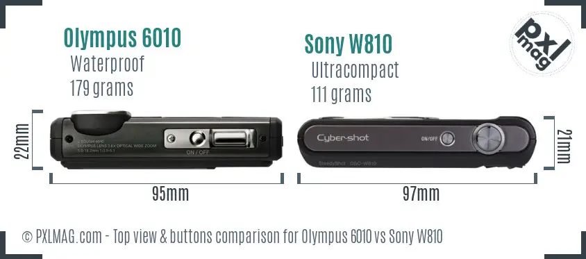 Olympus 6010 vs Sony W810 top view buttons comparison