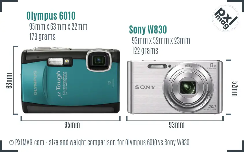 Olympus 6010 vs Sony W830 size comparison
