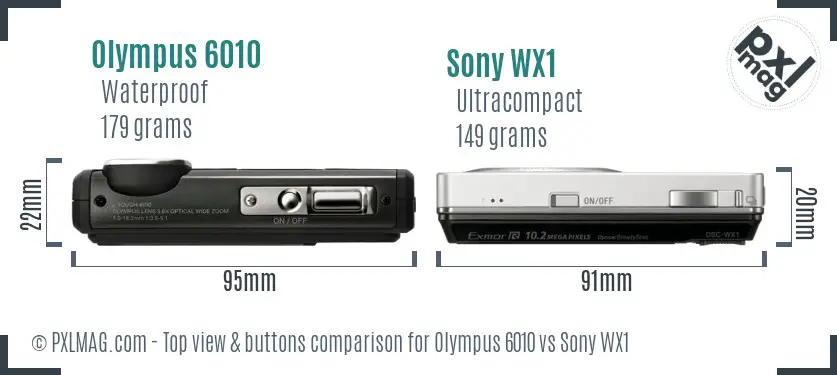 Olympus 6010 vs Sony WX1 top view buttons comparison