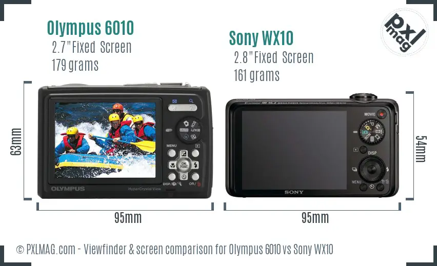 Olympus 6010 vs Sony WX10 Screen and Viewfinder comparison
