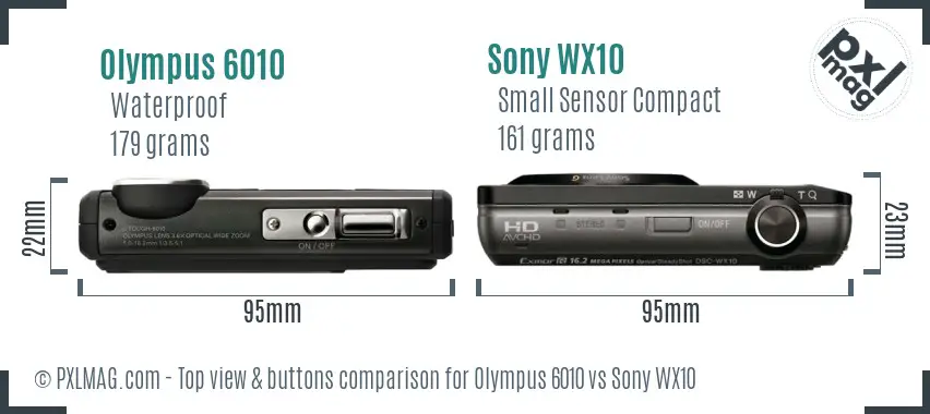Olympus 6010 vs Sony WX10 top view buttons comparison