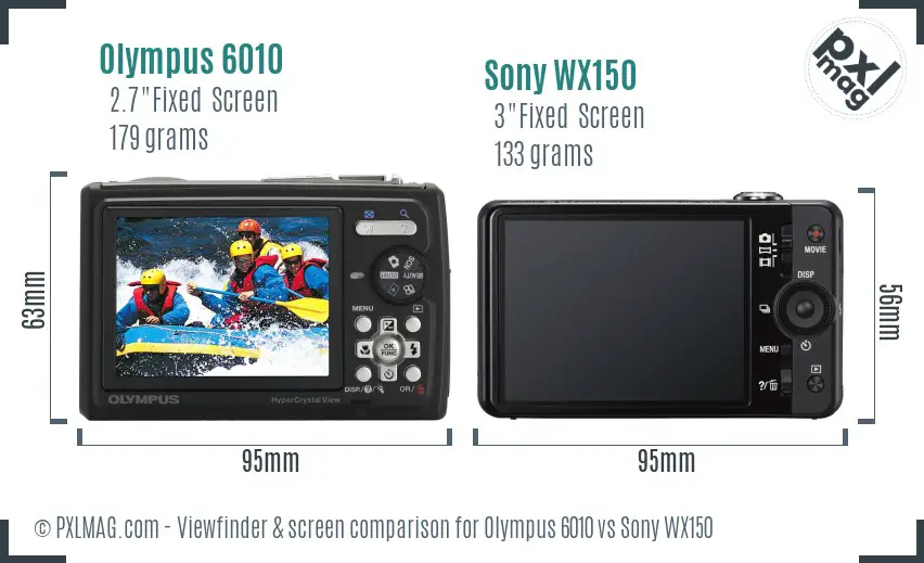 Olympus 6010 vs Sony WX150 Screen and Viewfinder comparison