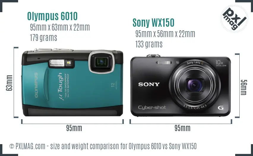 Olympus 6010 vs Sony WX150 size comparison