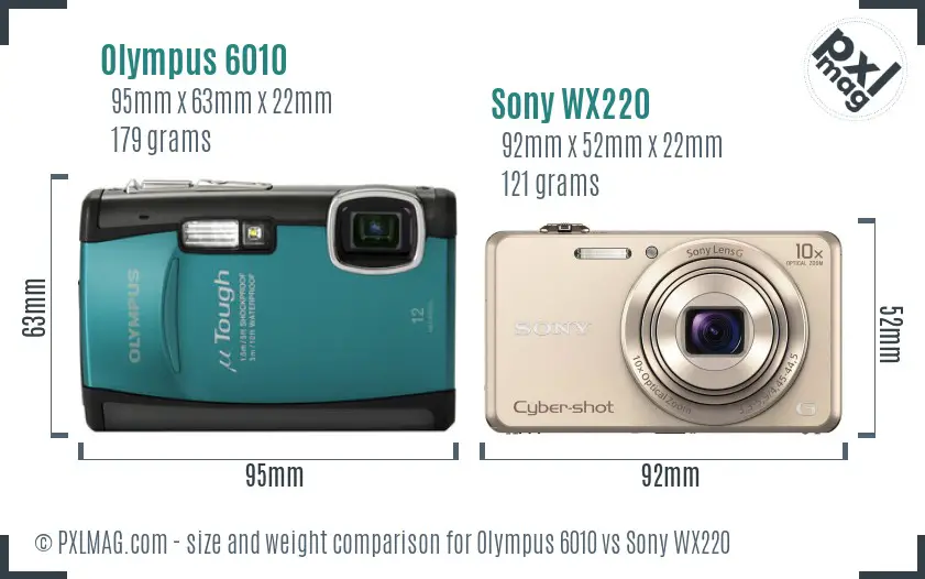 Olympus 6010 vs Sony WX220 size comparison