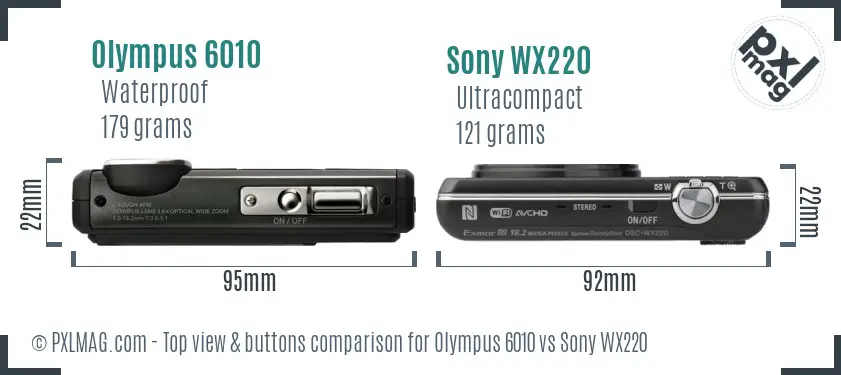 Olympus 6010 vs Sony WX220 top view buttons comparison