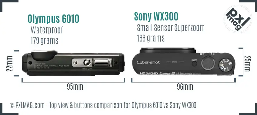 Olympus 6010 vs Sony WX300 top view buttons comparison