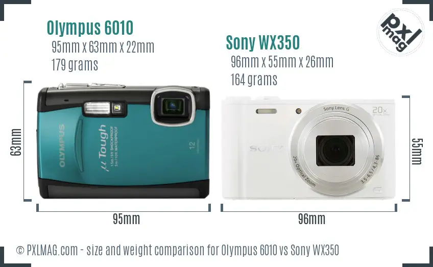 Olympus 6010 vs Sony WX350 size comparison