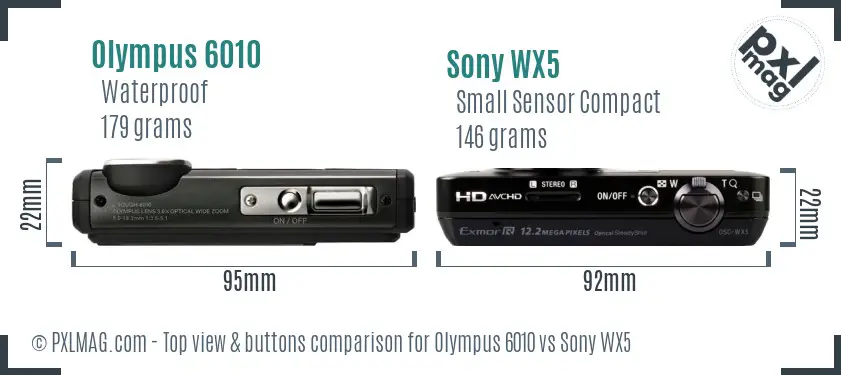 Olympus 6010 vs Sony WX5 top view buttons comparison