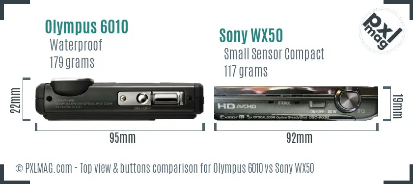 Olympus 6010 vs Sony WX50 top view buttons comparison