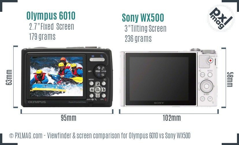 Olympus 6010 vs Sony WX500 Screen and Viewfinder comparison