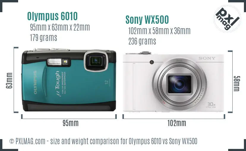 Olympus 6010 vs Sony WX500 size comparison