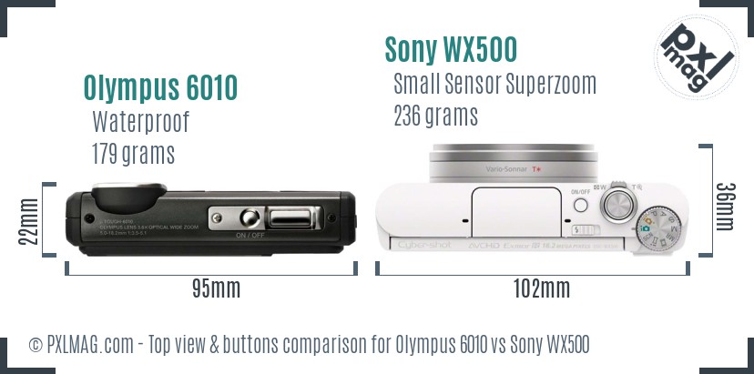 Olympus 6010 vs Sony WX500 top view buttons comparison