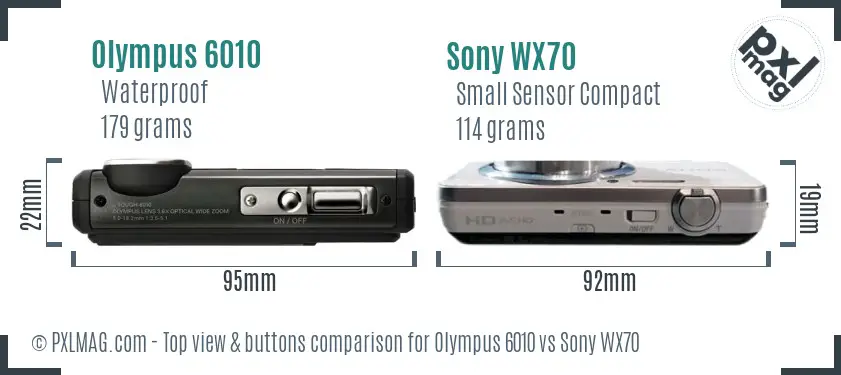 Olympus 6010 vs Sony WX70 top view buttons comparison