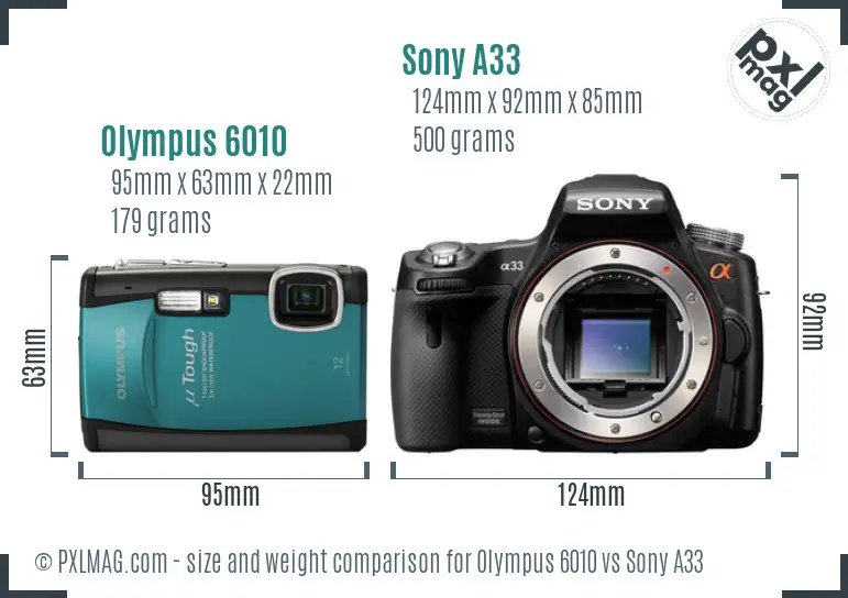 Olympus 6010 vs Sony A33 size comparison