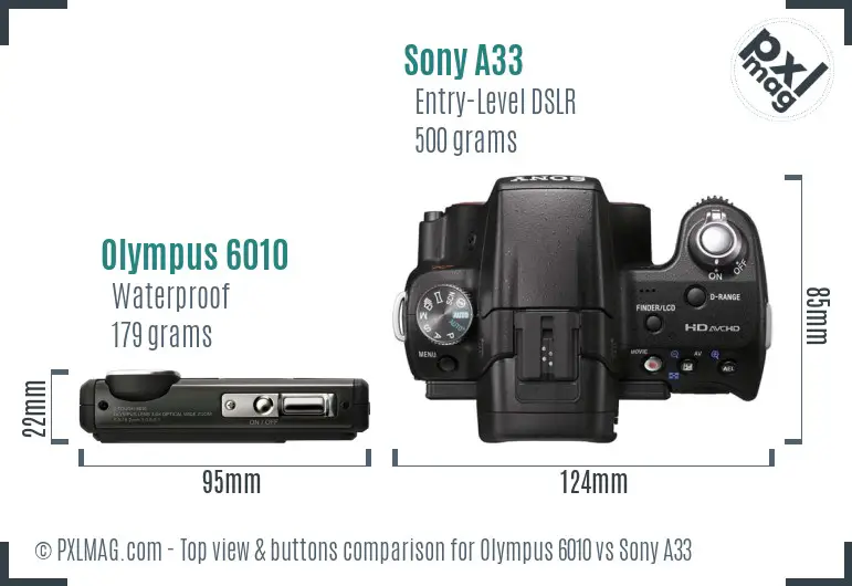 Olympus 6010 vs Sony A33 top view buttons comparison