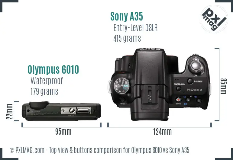 Olympus 6010 vs Sony A35 top view buttons comparison