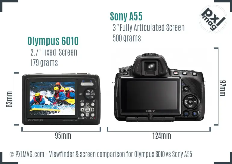 Olympus 6010 vs Sony A55 Screen and Viewfinder comparison
