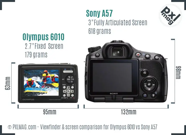 Olympus 6010 vs Sony A57 Screen and Viewfinder comparison