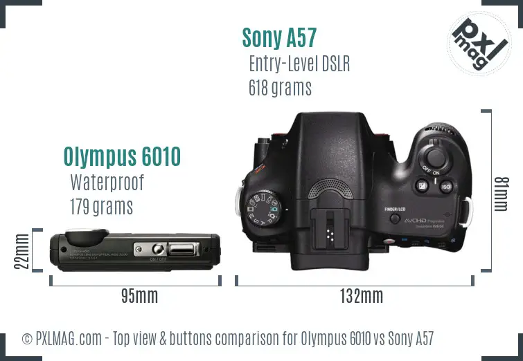 Olympus 6010 vs Sony A57 top view buttons comparison