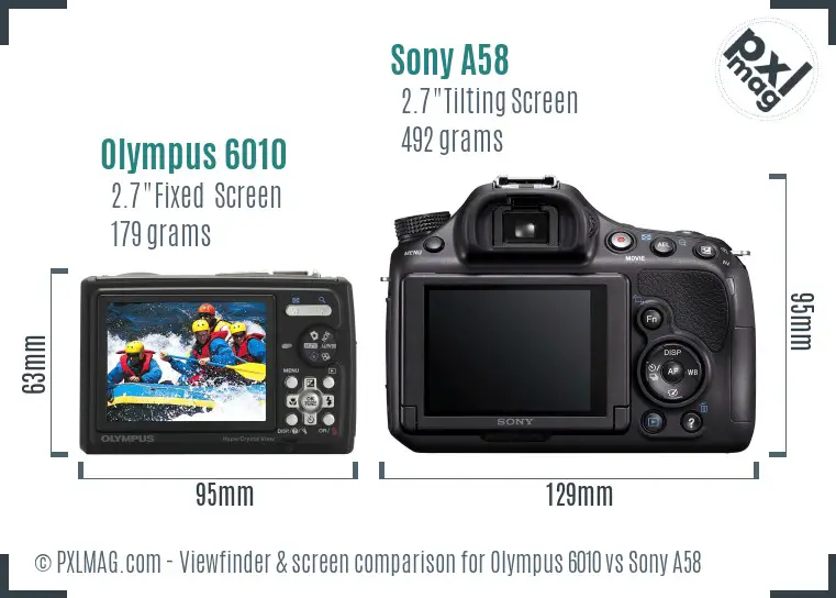 Olympus 6010 vs Sony A58 Screen and Viewfinder comparison