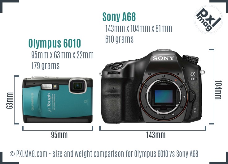 Olympus 6010 vs Sony A68 size comparison