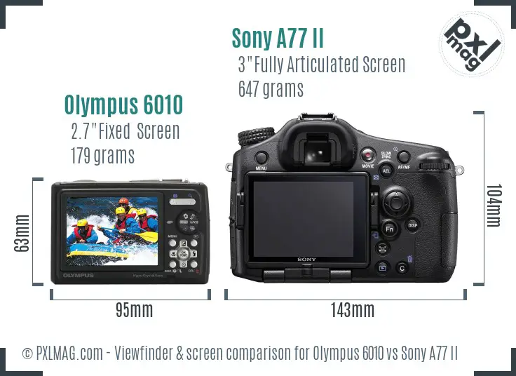 Olympus 6010 vs Sony A77 II Screen and Viewfinder comparison