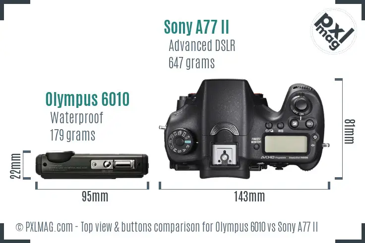 Olympus 6010 vs Sony A77 II top view buttons comparison