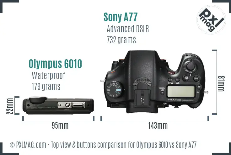 Olympus 6010 vs Sony A77 top view buttons comparison