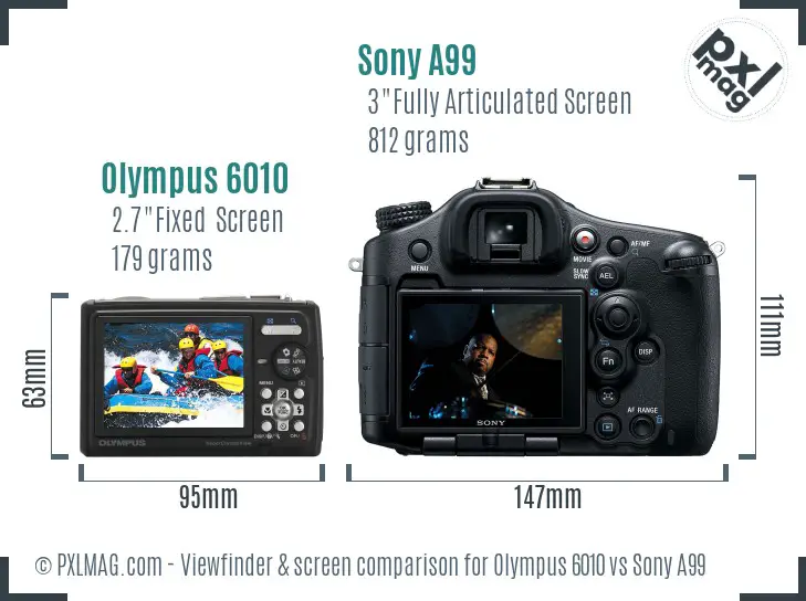 Olympus 6010 vs Sony A99 Screen and Viewfinder comparison